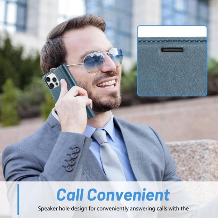 LC.imeeke - LC.IMEEKE iPhone 16 Pro Fodral Äkta läder - Blå