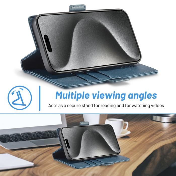 LC.imeeke - LC.IMEEKE iPhone 16 Pro Fodral Äkta läder - Blå