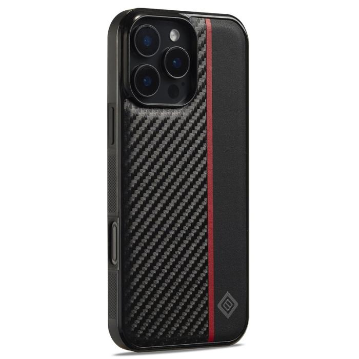 LC.imeeke - LC.IMEEKE iPhone 16 Pro Fodral Äkta läder - Carbon Fiber - Svart