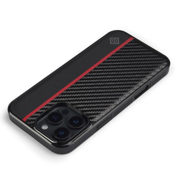 LC.imeeke - LC.IMEEKE iPhone 16 Pro Fodral Äkta läder - Carbon Fiber - Svart