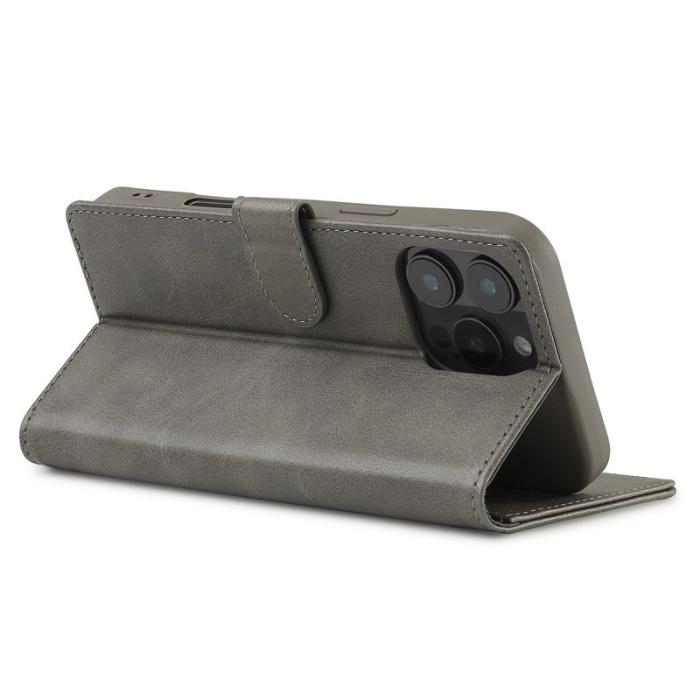 LC.imeeke - LC.IMEEKE iPhone 16 Pro Fodral Äkta läder - Grå