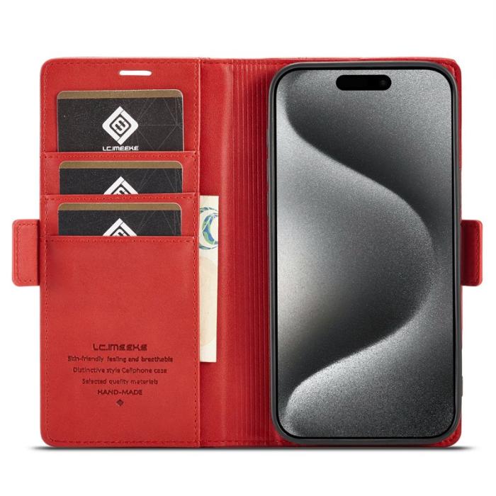 LC.imeeke - LC.IMEEKE iPhone 16 Pro Fodral Äkta läder - Röd