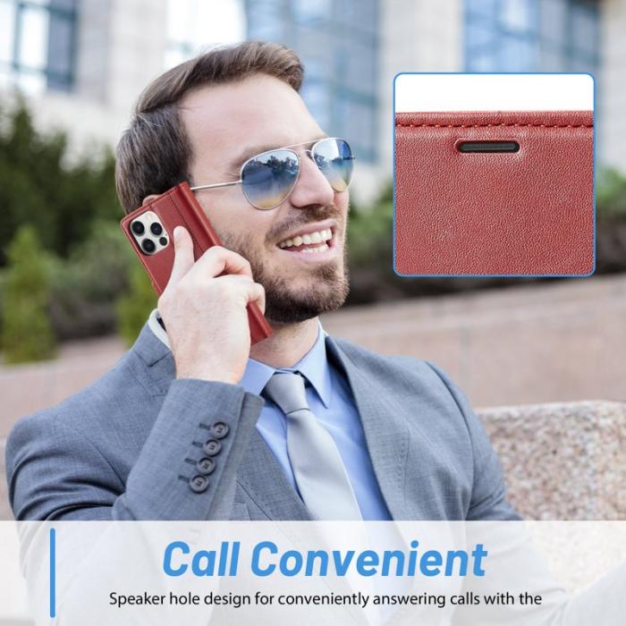 LC.imeeke - LC.IMEEKE iPhone 16 Pro Fodral Äkta läder - Röd