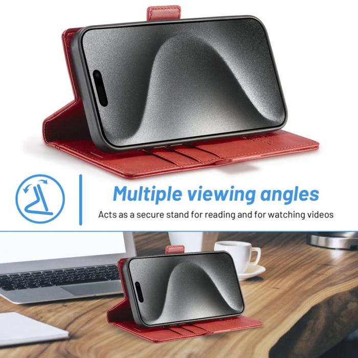 LC.imeeke - LC.IMEEKE iPhone 16 Pro Fodral Äkta läder - Röd