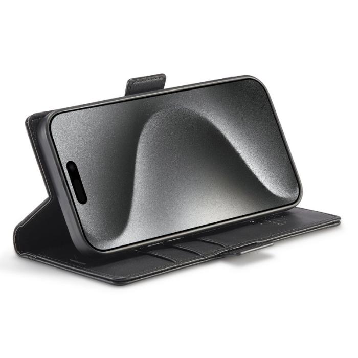 LC.imeeke - LC.IMEEKE iPhone 16 Pro Fodral Äkta läder - Svart