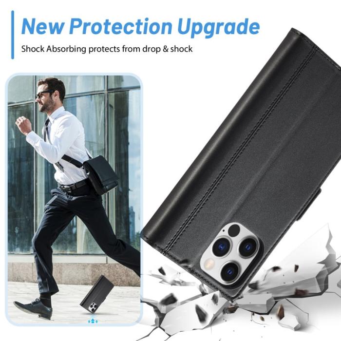 LC.imeeke - LC.IMEEKE iPhone 16 Pro Fodral Äkta läder - Svart