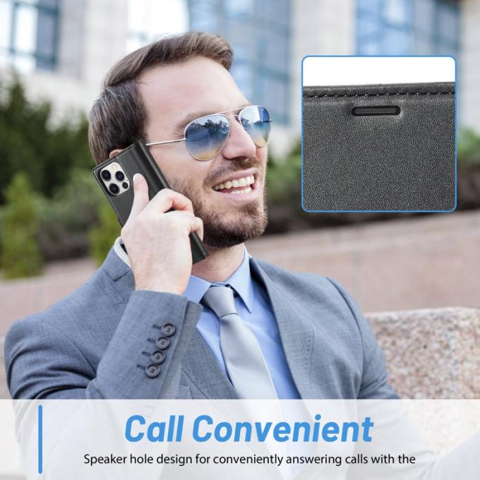 LC.imeeke - LC.IMEEKE iPhone 16 Pro Fodral Äkta läder - Svart