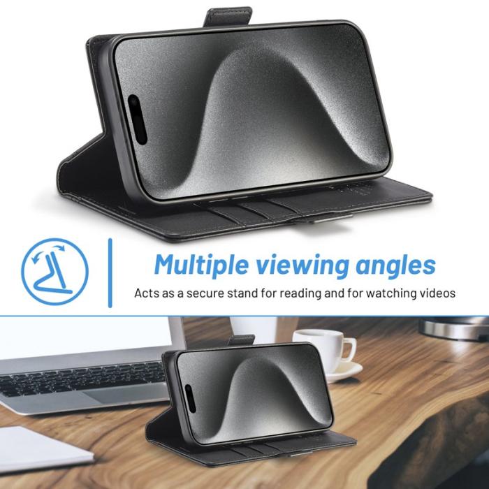 LC.imeeke - LC.IMEEKE iPhone 16 Pro Fodral Äkta läder - Svart