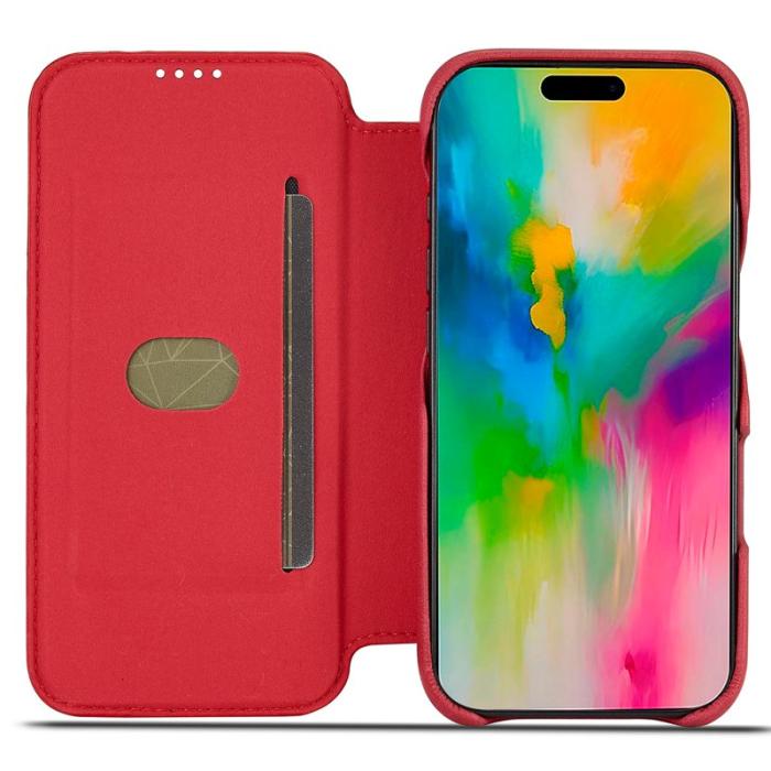 LC.imeeke - LC.IMEEKE iPhone 16 Pro Fodral Card Holder Äkta läder - Röd