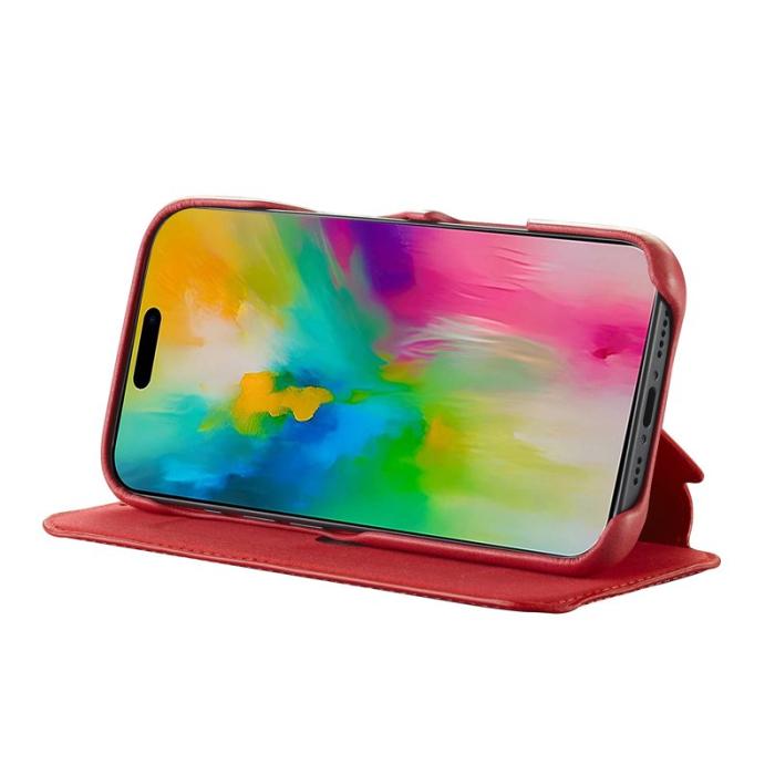 LC.imeeke - LC.IMEEKE iPhone 16 Pro Fodral Card Holder Äkta läder - Röd