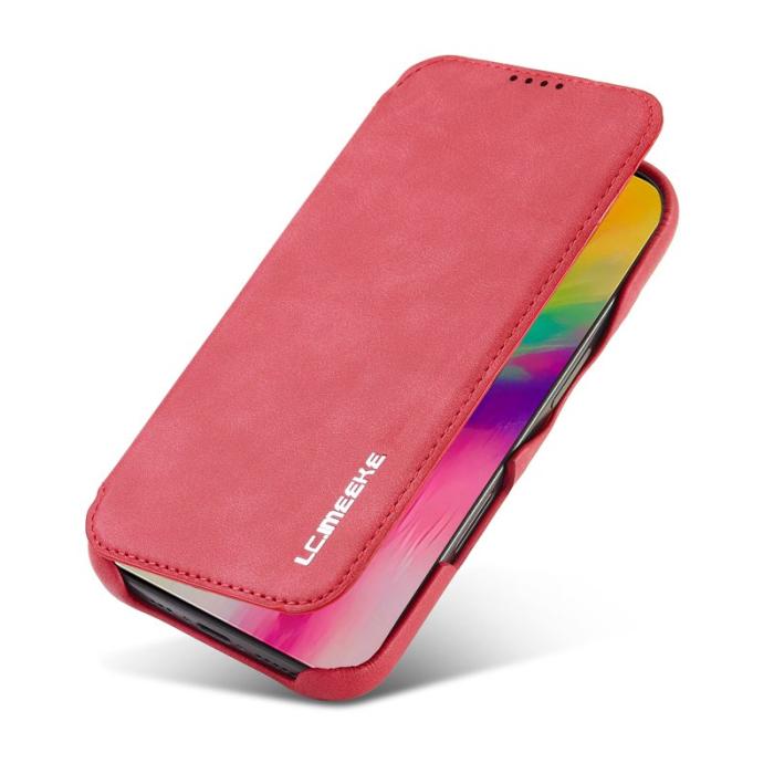 LC.imeeke - LC.IMEEKE iPhone 16 Pro Fodral Card Holder Äkta läder - Röd