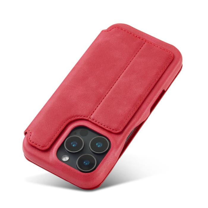 LC.imeeke - LC.IMEEKE iPhone 16 Pro Fodral Card Holder Äkta läder - Röd