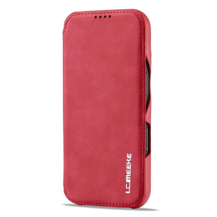 LC.imeeke - LC.IMEEKE iPhone 16 Pro Fodral Card Holder Äkta läder - Röd