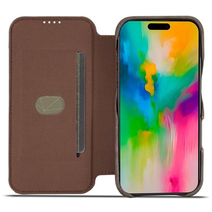 LC.imeeke - LC.IMEEKE iPhone 16 Pro Fodral Kortfack Äkta Läder - Kaffe