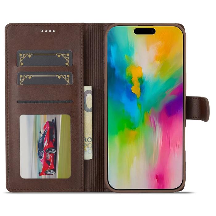 LC.imeeke - LC.IMEEKE iPhone 16 Pro Fodral PU Läder - Brun