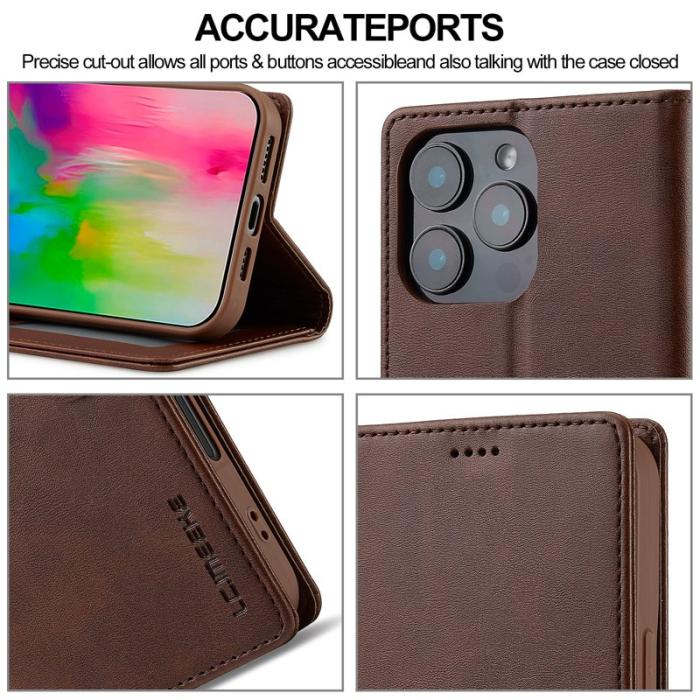 LC.imeeke - LC.IMEEKE iPhone 16 Pro Fodral PU Läder - Brun