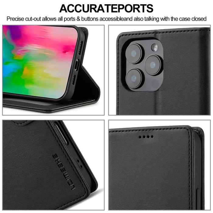 LC.imeeke - LC.IMEEKE iPhone 16 Pro Fodral PU Läder - Svart