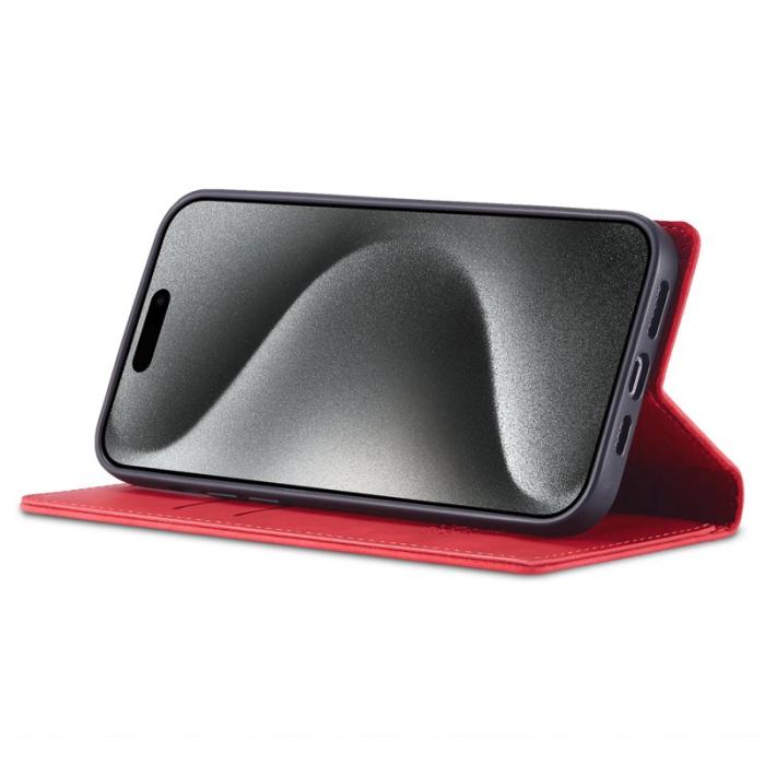 LC.imeeke - LC.IMEEKE iPhone 16 Pro Fodral Wallet Mikrofiberläder - Röd