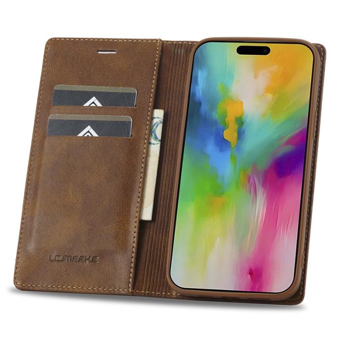 LC.imeeke - LC.IMEEKE iPhone 16 Pro Max Fodral Äkta läder - Brun
