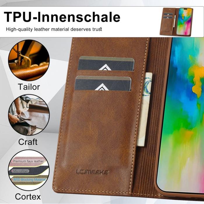 LC.imeeke - LC.IMEEKE iPhone 16 Pro Max Fodral Äkta läder - Brun