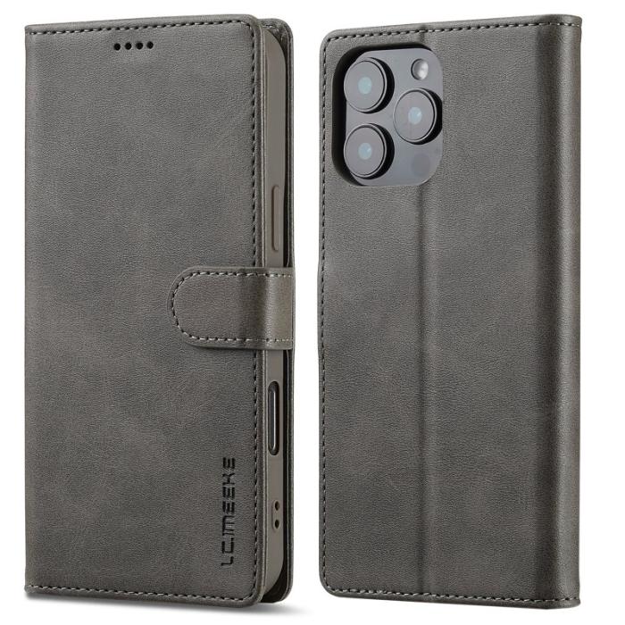LC.imeeke - LC.IMEEKE iPhone 16 Pro Max Fodral Äkta läder - Grå