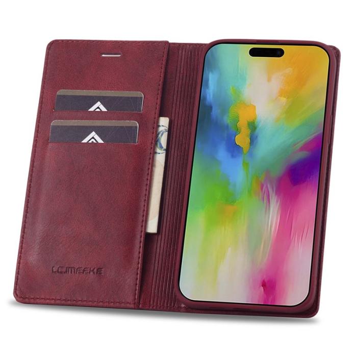 LC.imeeke - LC.IMEEKE iPhone 16 Pro Max Fodral Äkta läder - Röd