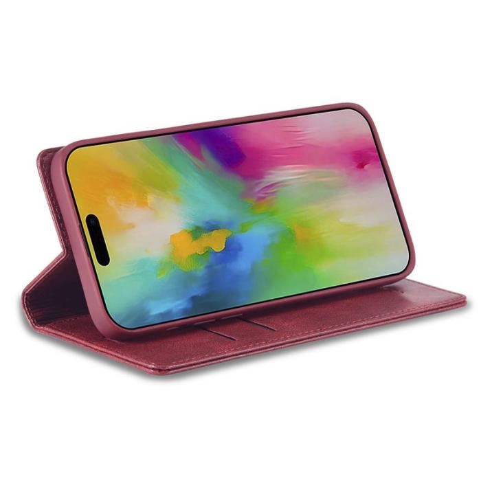 LC.imeeke - LC.IMEEKE iPhone 16 Pro Max Fodral Äkta läder - Röd