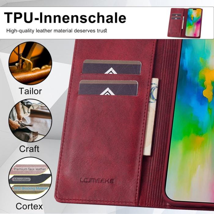 LC.imeeke - LC.IMEEKE iPhone 16 Pro Max Fodral Äkta läder - Röd