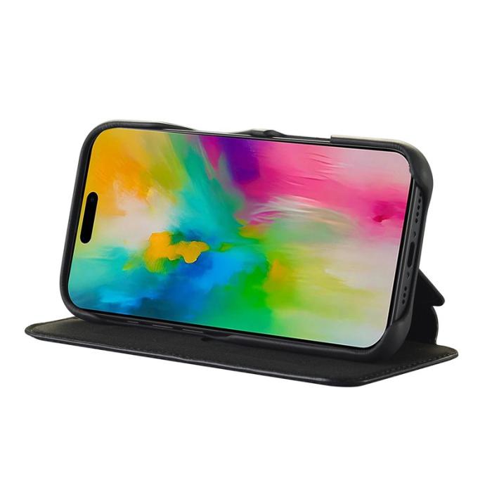 LC.imeeke - LC.IMEEKE iPhone 16 Pro Max Fodral Card Holder Äkta läder - Svart