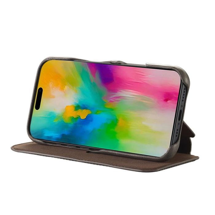 LC.imeeke - LC.IMEEKE iPhone 16 Pro Max Fodral Kortfack Äkta läder - Kaffe