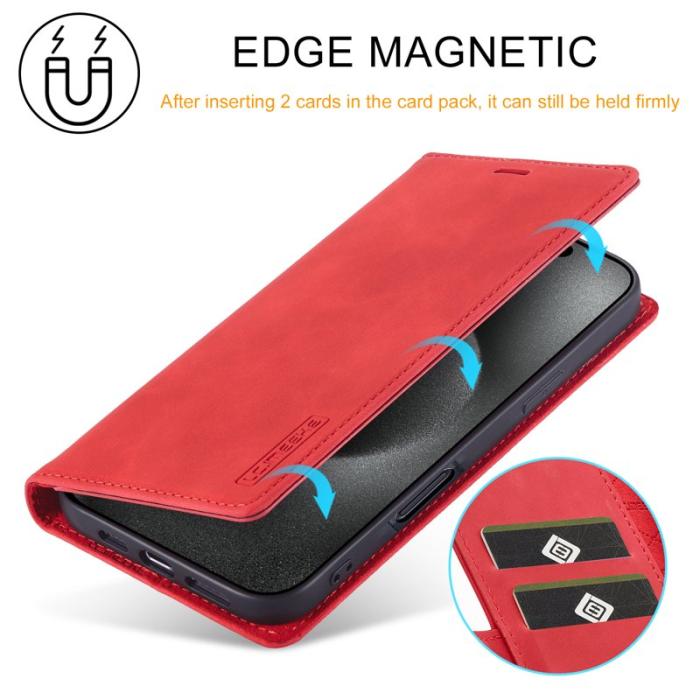 LC.imeeke - LC.IMEEKE iPhone 16 Pro Max Fodral Wallet Mikrofiberläder - Röd