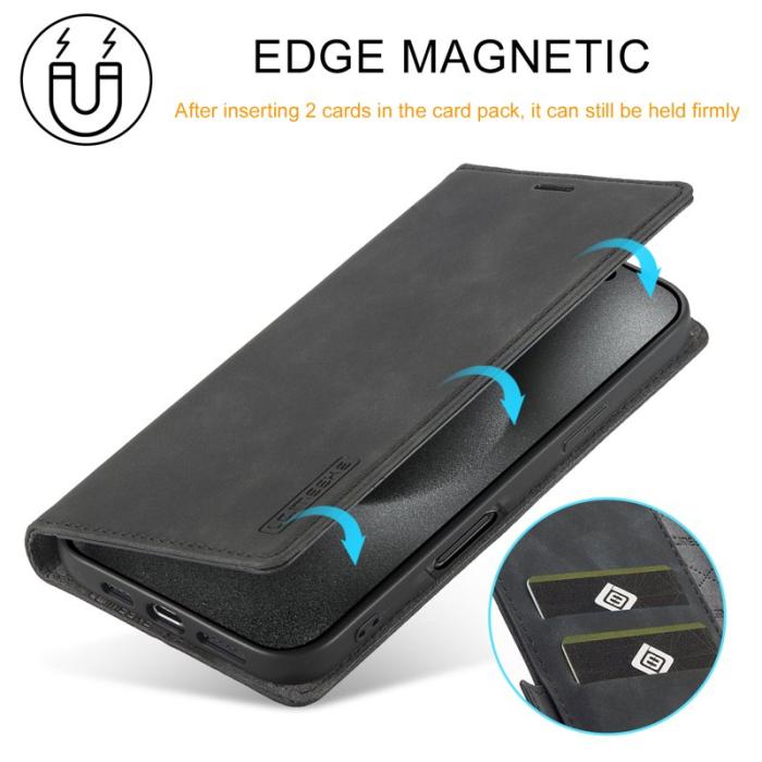 LC.imeeke - LC.IMEEKE iPhone 16 Pro Max Fodral Wallet Mikrofiberläder - Svart