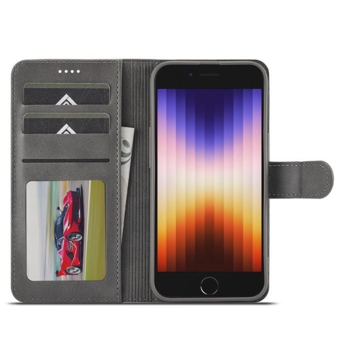 LC.imeeke - LC.IMEEKE iPhone 16e Fodral Äkta läder - Grå