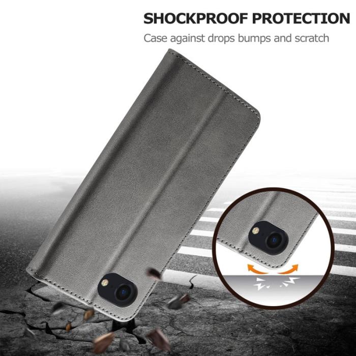 LC.imeeke - LC.IMEEKE iPhone 16e Fodral Äkta läder - Grå