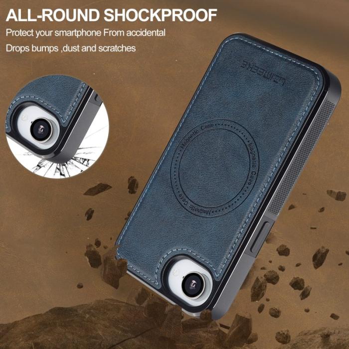 LC.imeeke - LC.IMEEKE iPhone 16e Fodral Äkta läder + TPU - Blå