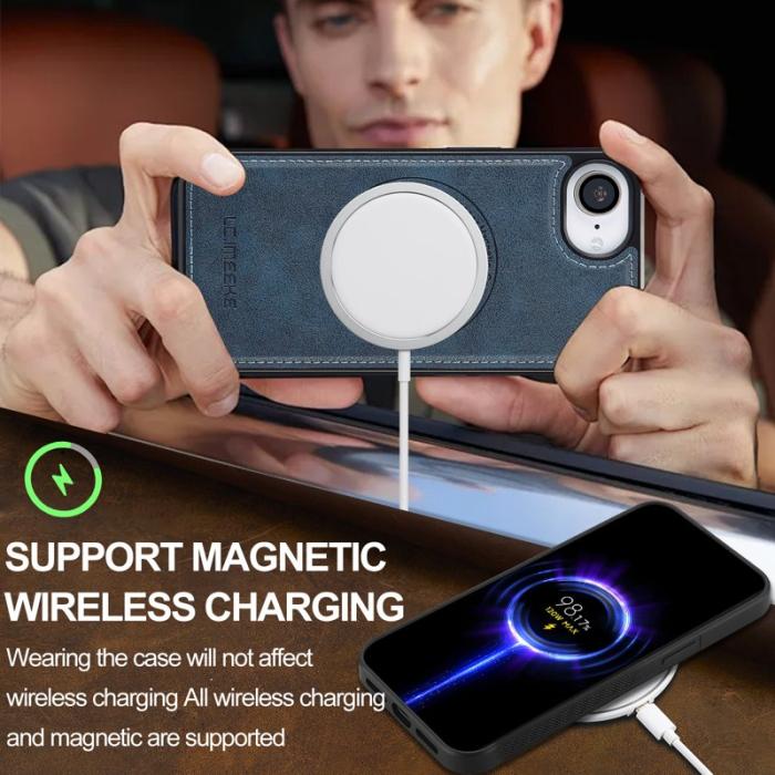 LC.imeeke - LC.IMEEKE iPhone 16e Fodral Äkta läder + TPU - Blå