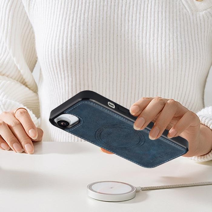 LC.imeeke - LC.IMEEKE iPhone 16e Fodral Äkta läder + TPU - Blå