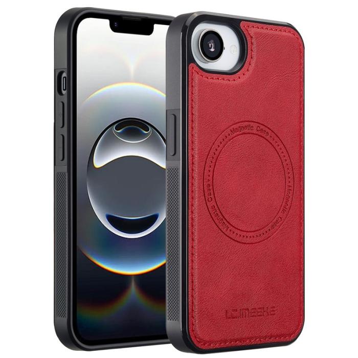 LC.imeeke - LC.IMEEKE iPhone 16e Fodral Äkta läder + TPU - Röd