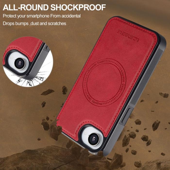 LC.imeeke - LC.IMEEKE iPhone 16e Fodral Äkta läder + TPU - Röd