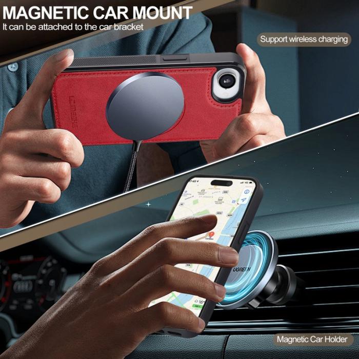 LC.imeeke - LC.IMEEKE iPhone 16e Fodral Äkta läder + TPU - Röd