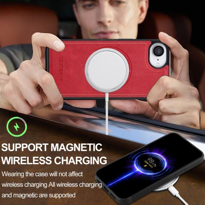 LC.imeeke - LC.IMEEKE iPhone 16e Fodral Äkta läder + TPU - Röd