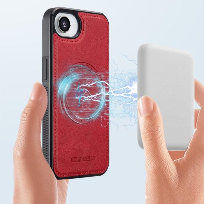 LC.imeeke - LC.IMEEKE iPhone 16e Fodral Äkta läder + TPU - Röd