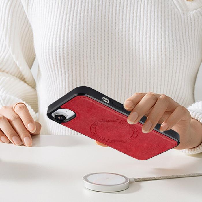 LC.imeeke - LC.IMEEKE iPhone 16e Fodral Äkta läder + TPU - Röd