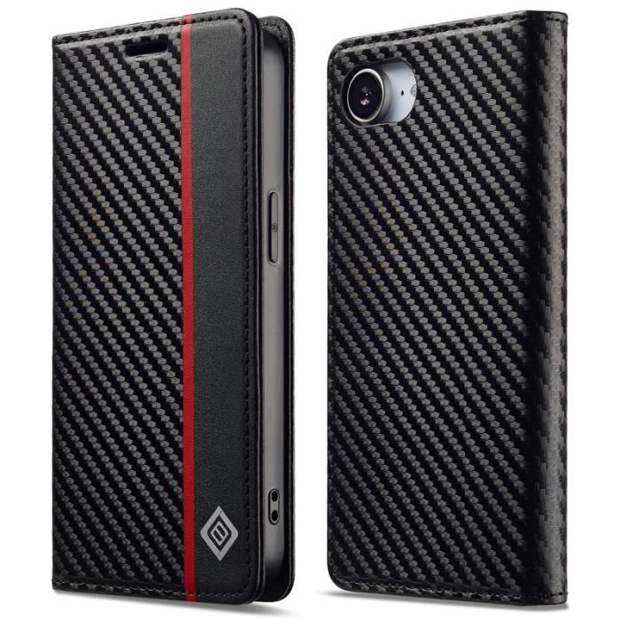 LC.imeeke - LC.IMEEKE iPhone 16e Fodral i Kolfiber - Vertikal Rand - Svart