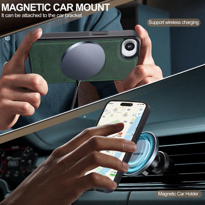 LC.imeeke - LC.IMEEKE iPhone 16e Magnetiskt Fodral Äkta läder - Grön