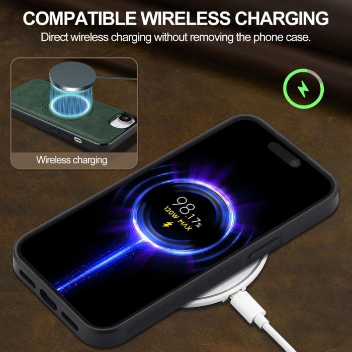 LC.imeeke - LC.IMEEKE iPhone 16e Magnetiskt Fodral Äkta läder - Grön