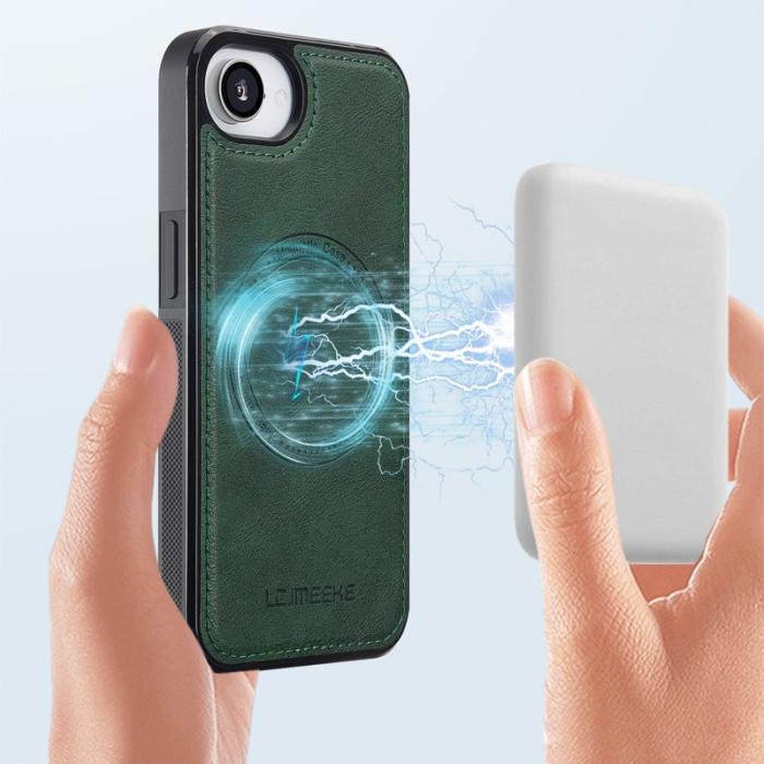 LC.imeeke - LC.IMEEKE iPhone 16e Magnetiskt Fodral Äkta läder - Grön