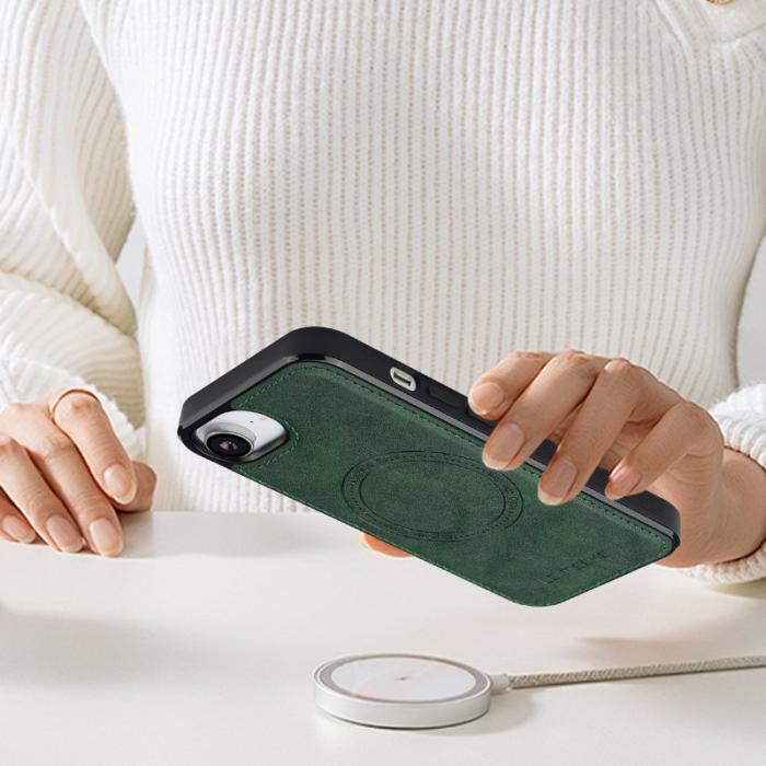 LC.imeeke - LC.IMEEKE iPhone 16e Magnetiskt Fodral Äkta läder - Grön