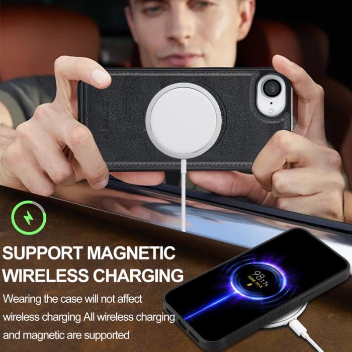 LC.imeeke - LC.IMEEKE iPhone 16e Magnetiskt Fodral Äkta läder - Svart