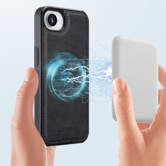 LC.imeeke - LC.IMEEKE iPhone 16e Magnetiskt Fodral Äkta läder - Svart